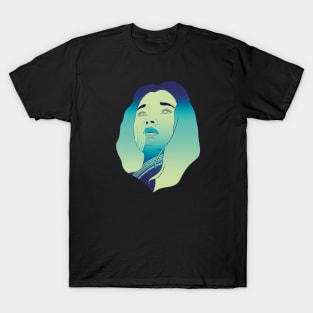 Neon Green and Blue Portrait of a Supernatural Woman T-Shirt